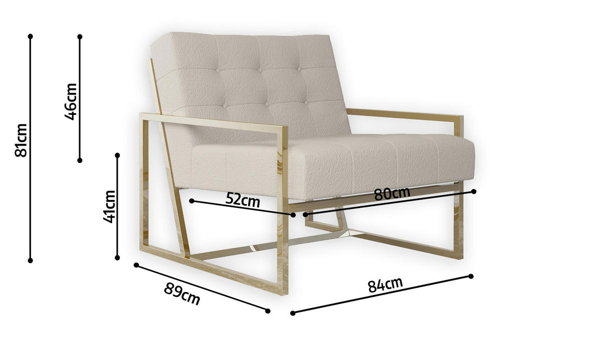 LOUNGESESSEL Duban Beige Bouclé-Stoff - Beige/Goldfarben, Holz/Textil (84/81/89cm) - S-Style Möbel
