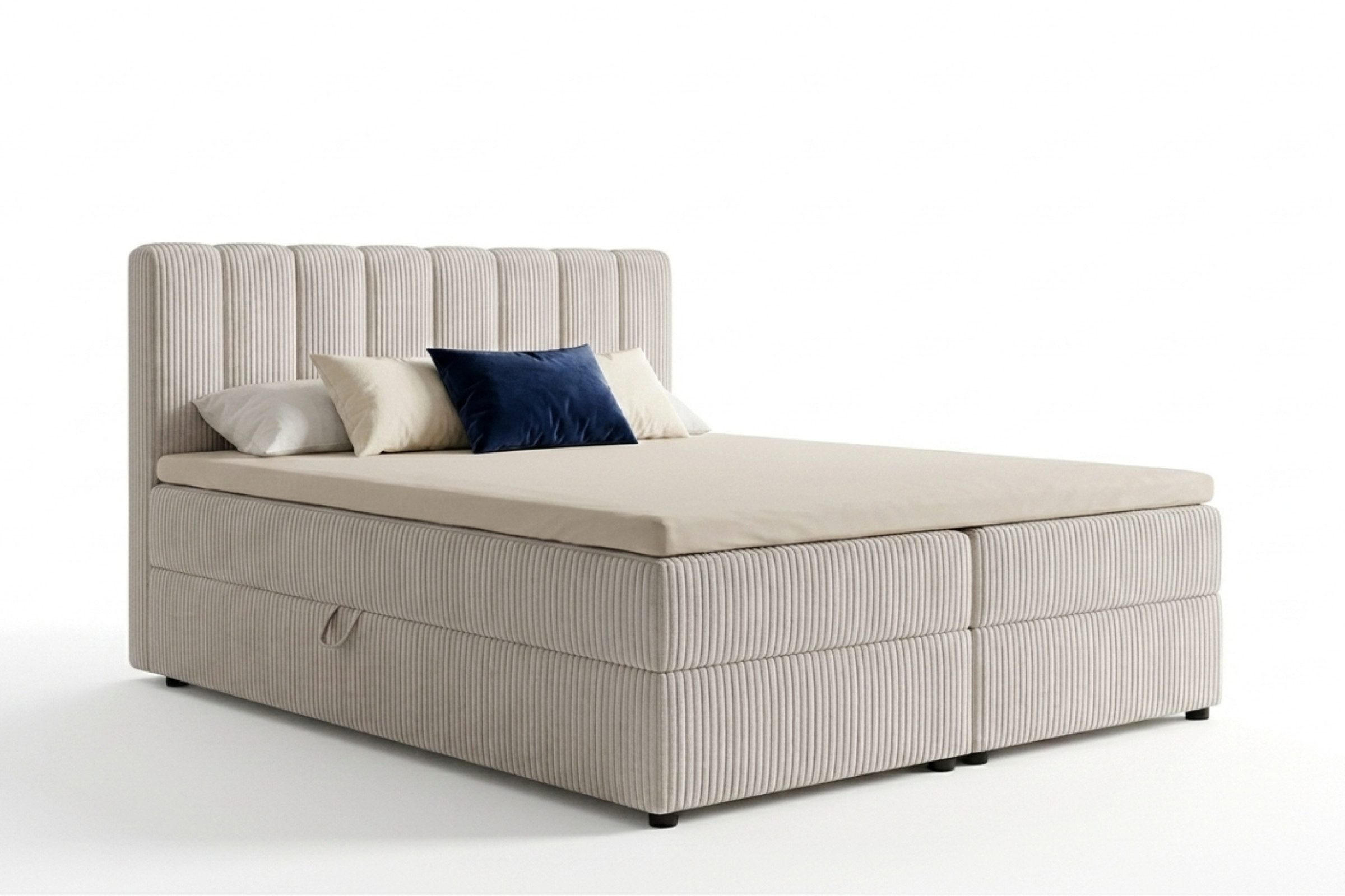 BOXBETT WILL 140/200 in Cord Ecru H3 - Ecru, Holz/Holzwerkstoff (140/200cm) - Deine Möbel 24
