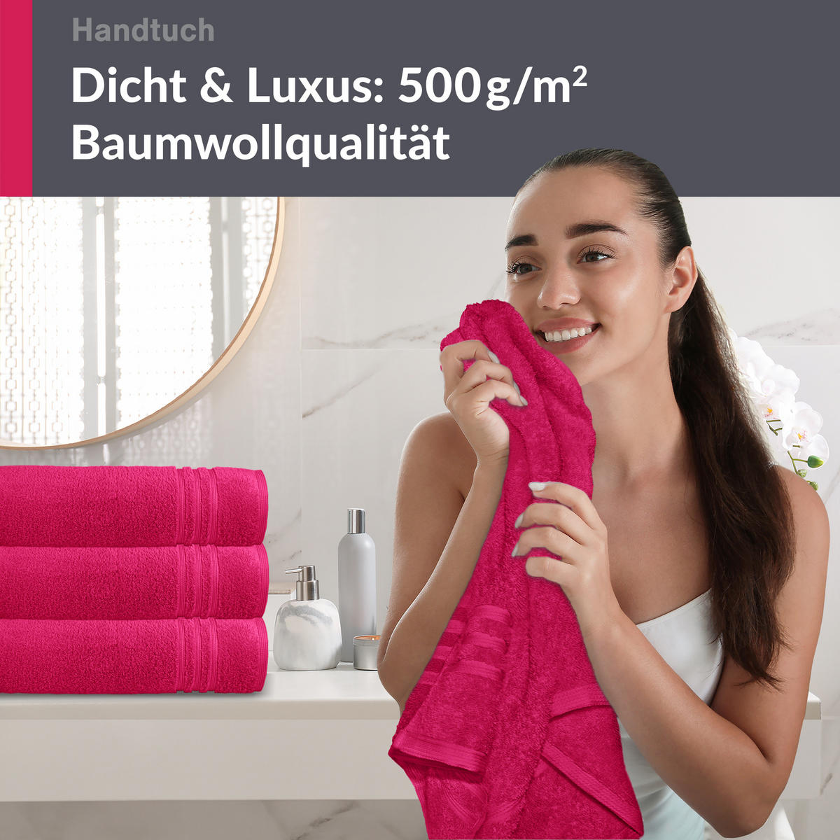 HANDTUCH 50x100 cm London Rhabarber Rot 4er Set - Pink, Textil (50/100cm) - Lashuma