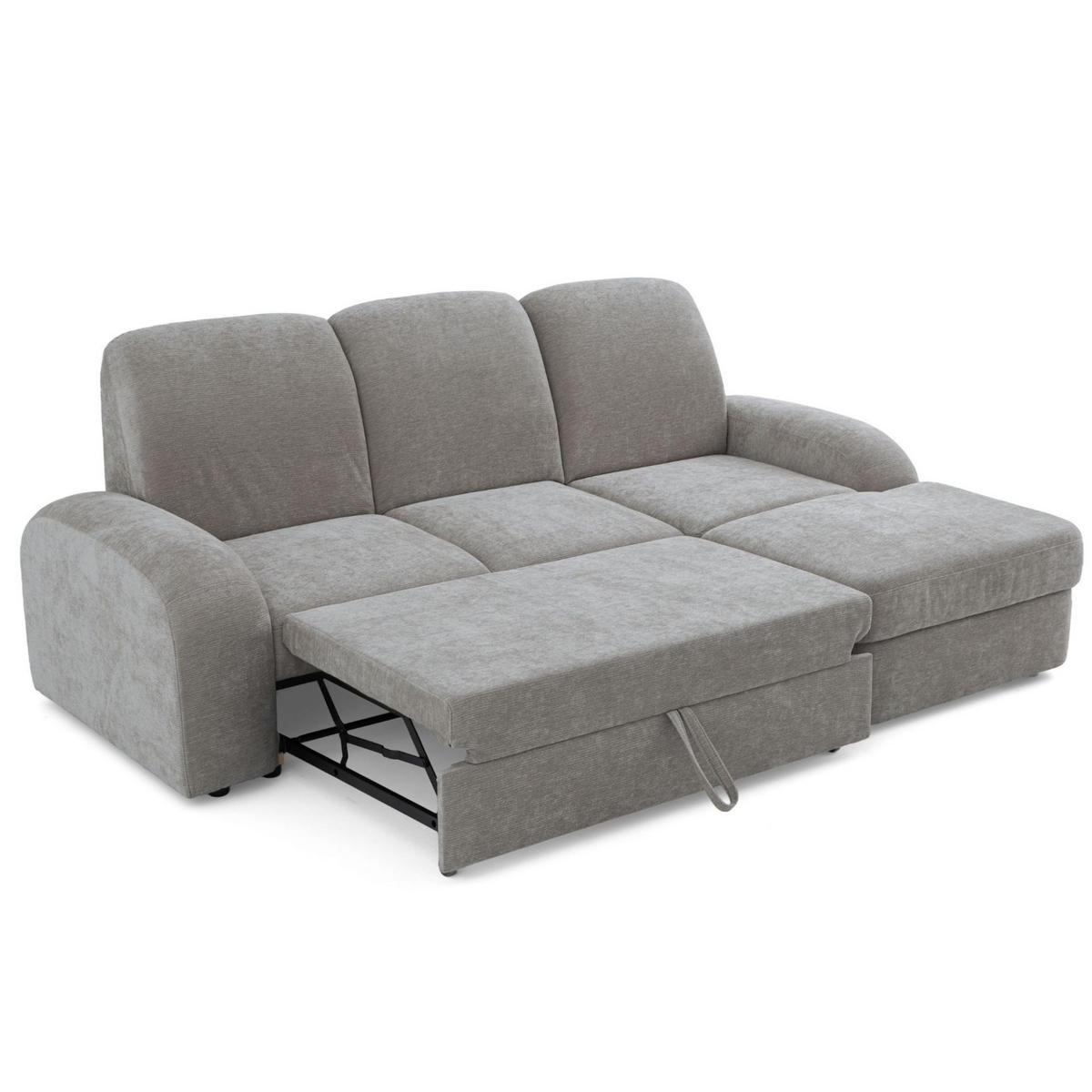 ECKSOFA VIBE S Rechts mit Schlaffunktion 130x202 Chenille Grau - Schwarz/Grau, Holz/Kunststoff (156/255cm) - Muffo