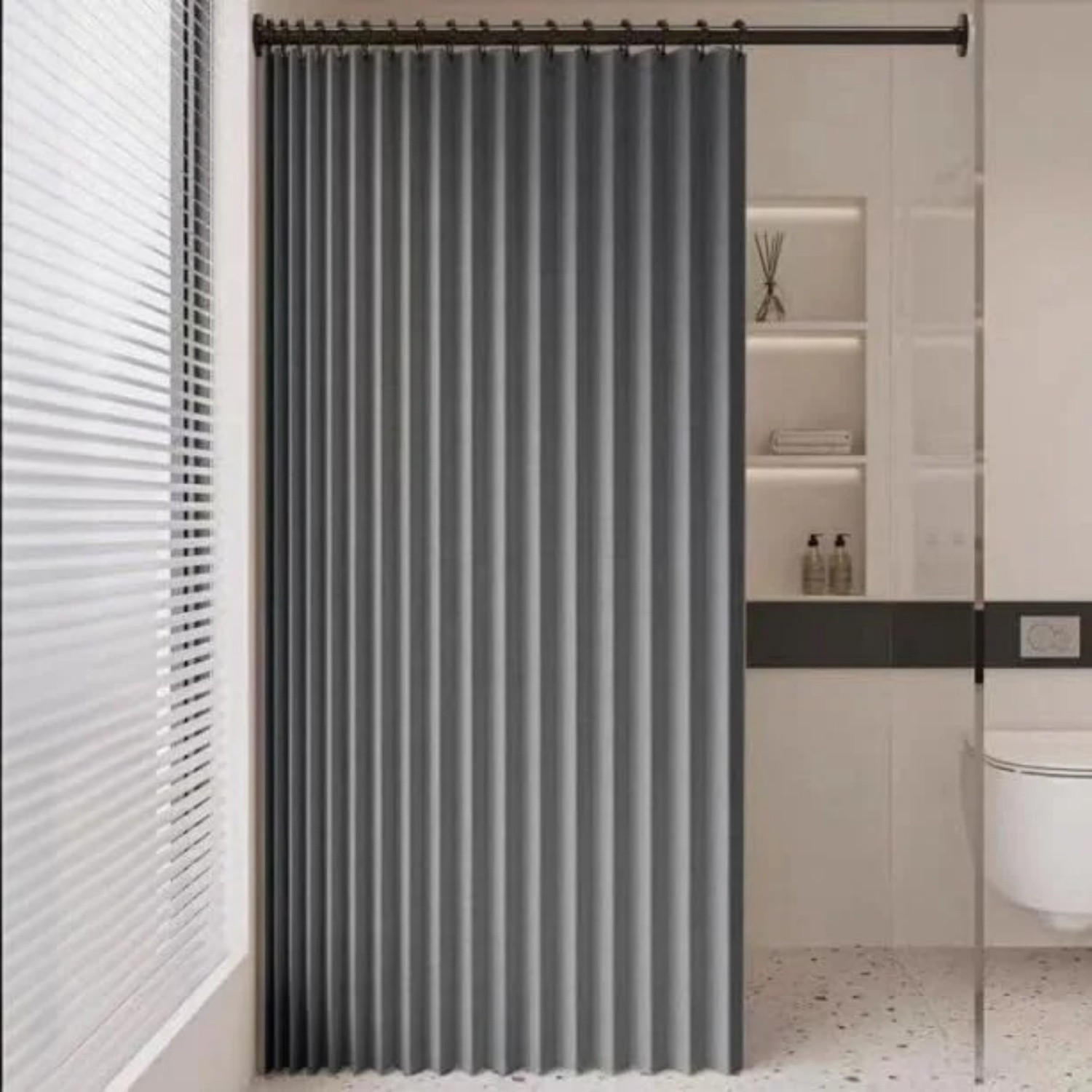 DUSCHVORHANG Grau magnetisch Leinen waschbar schnelltrocknend schimmelresistent blickdicht für Badewanne oder Dusche - Grau, Textil (100/200cm) - MCBOSON