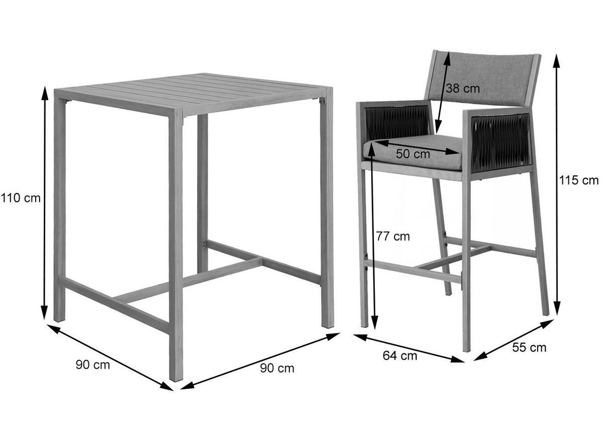 BARSET hranatý, sivý, sada 3 ks - sivá, textil (90/90/115cm) - MCW