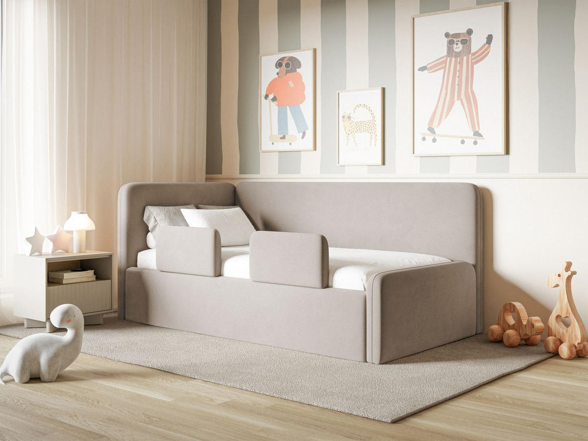 KINDERBETT Fanko Samt Graubeige 90x200 cm - Taupe/Schwarz, Kunststoff/Textil (90/200cm) - Selsey