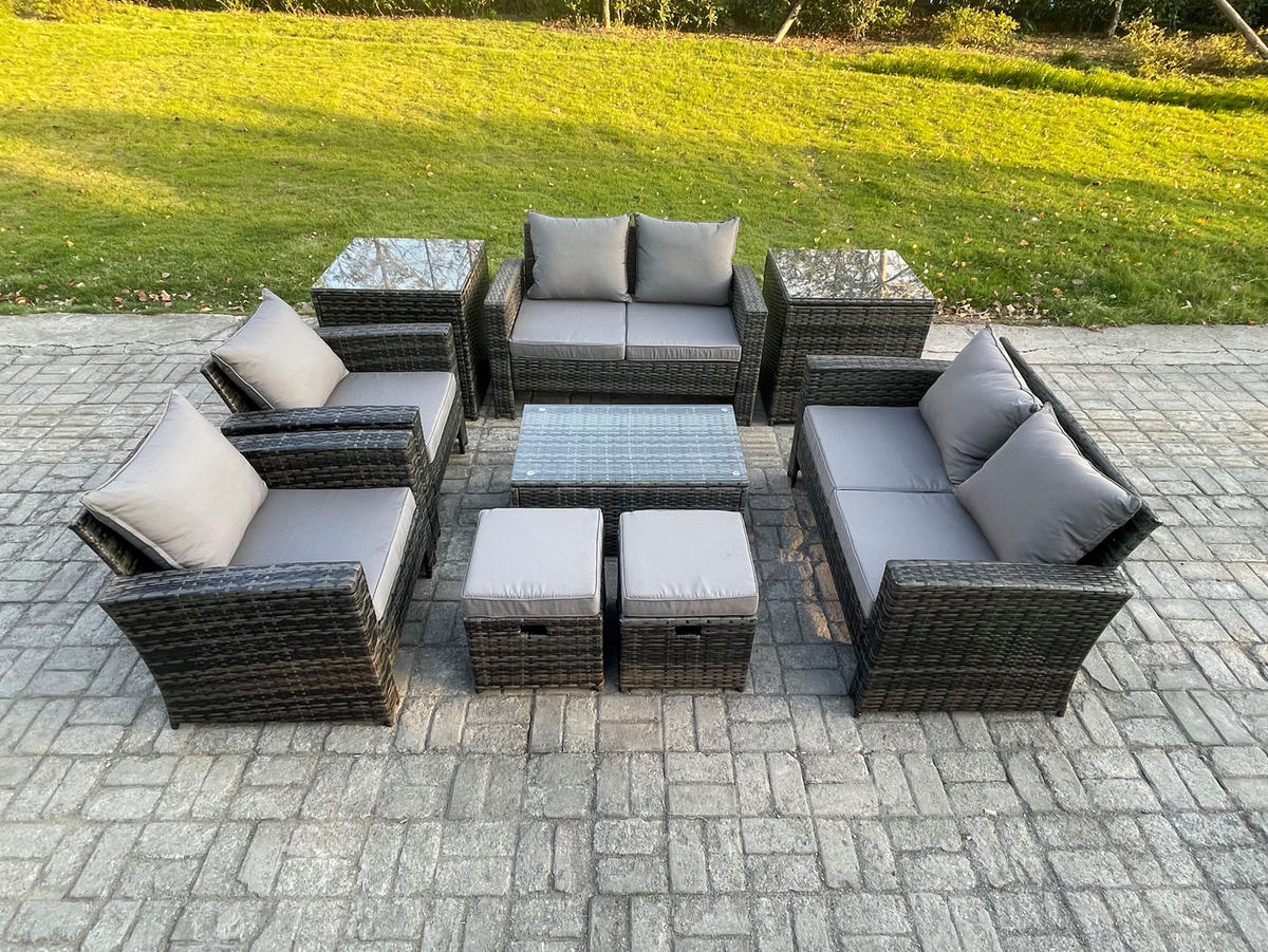 GARTENSOFA Hohe Rückenlehne Polyrattan Dunkelgrau 8-Sitzer - Dunkelgrau, Metall - Fimous