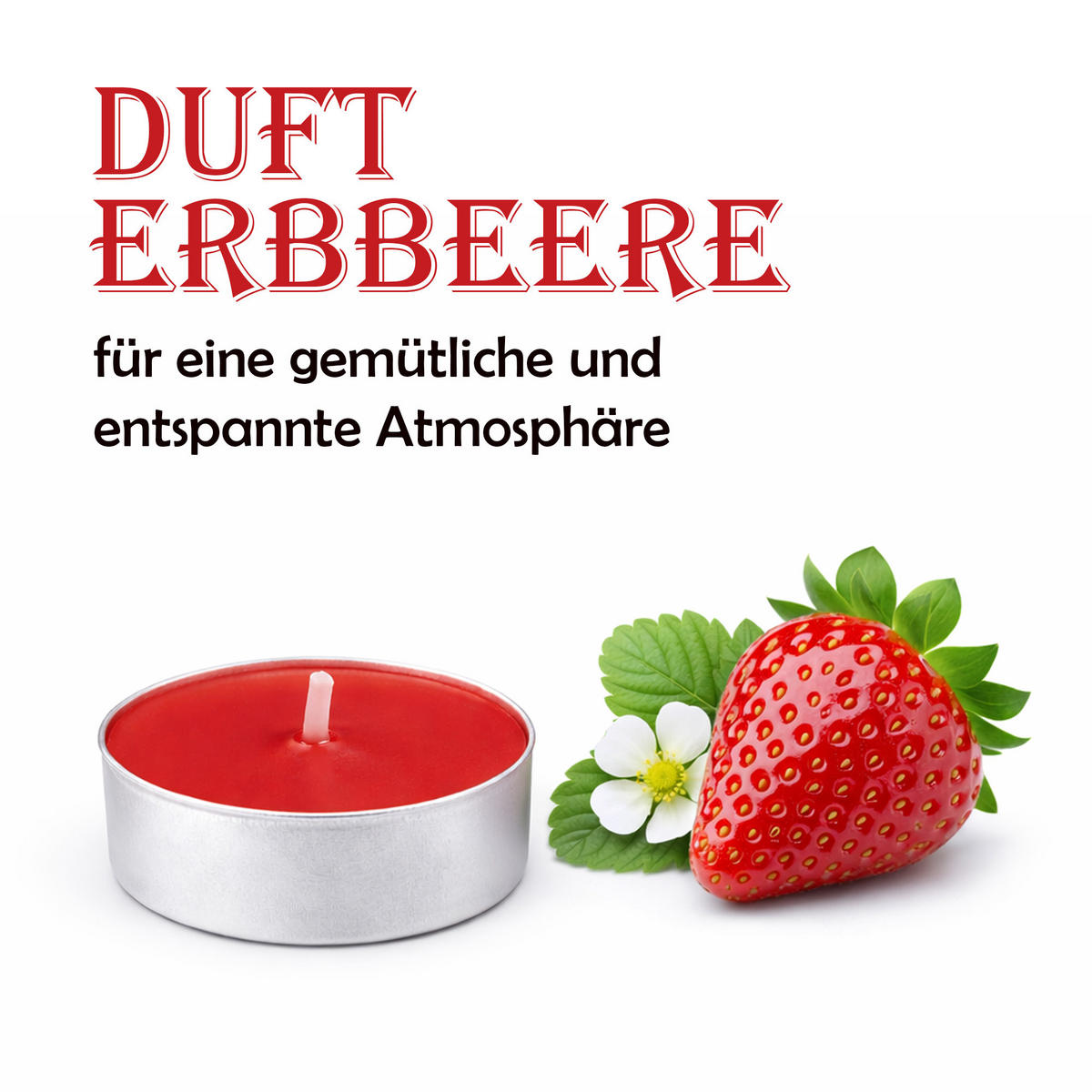 TEELICHT mit Duft - Erdbeere - 18er Pack - Rot, Naturmaterialien (4/1.5/4cm) - HS Candle