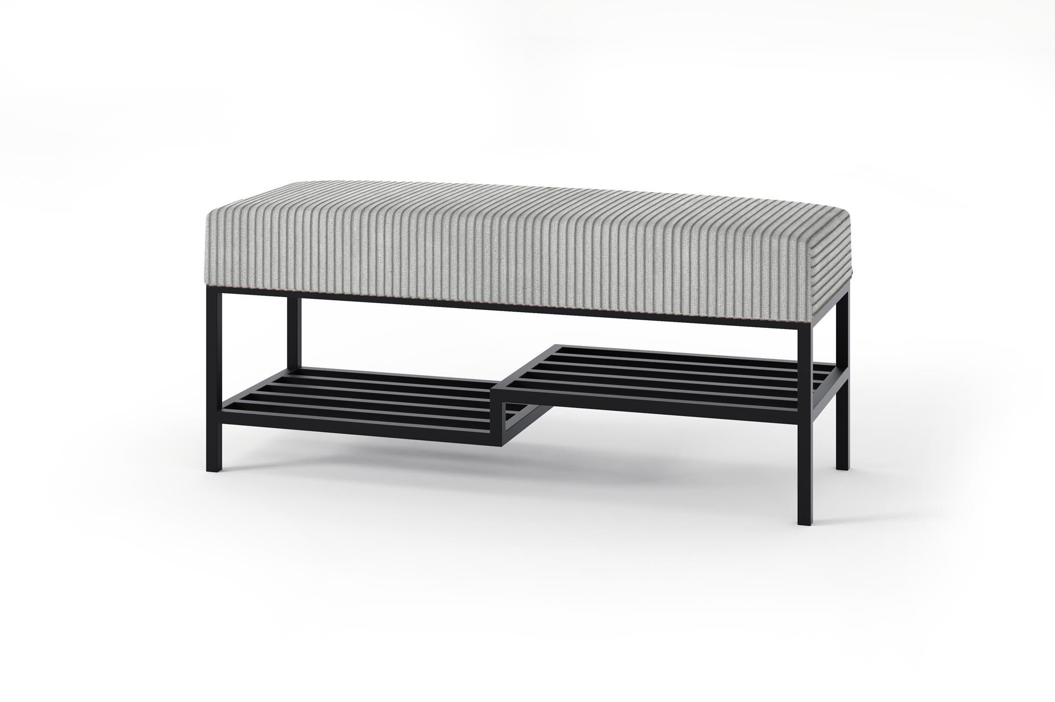 SITZBANK Mello 100 Grau, Schwarze Beine, Cordstoff Bank mit Ablage - Schwarz/Grau, Holzwerkstoff/Textil (100/45/35cm) - Bettso