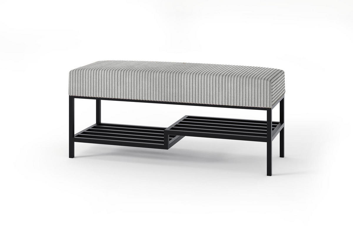 SITZBANK Mello 100 Grau, Schwarze Beine, Cordstoff Bank mit Ablage - Schwarz/Grau, Holzwerkstoff/Textil (100/45/35cm) - Bettso