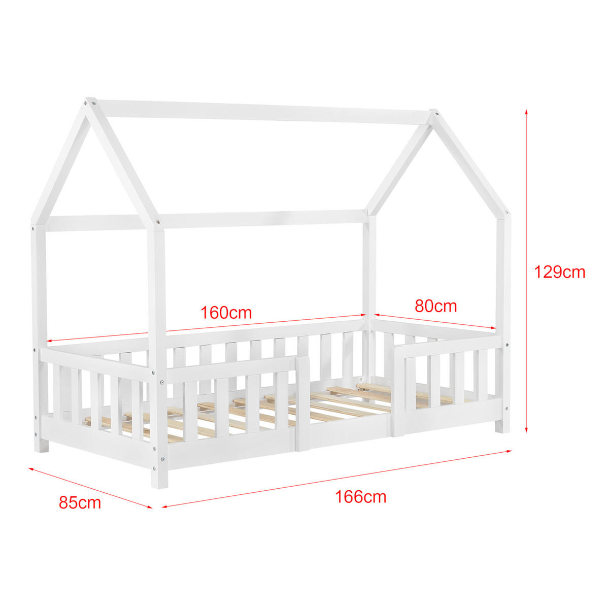 HAUSBETT Sisimiut - Weiß, Holz (80/160cm) - [en.casa]