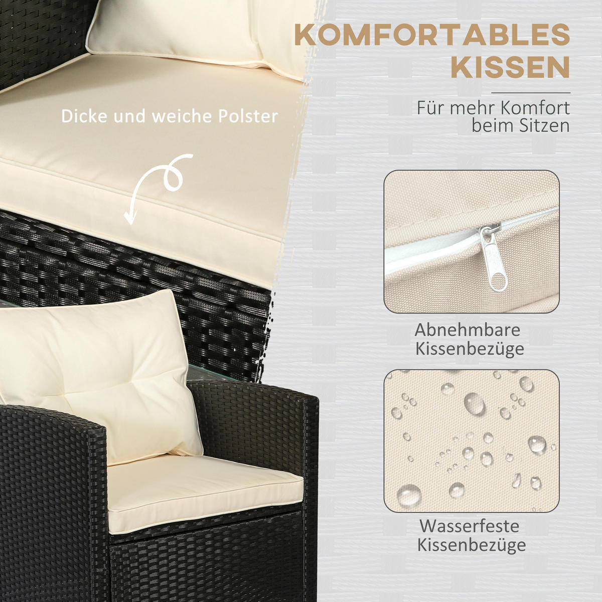 POLYRATTAN Sitzgarnitur 4 tlg. Sitzgruppe Metall Luxus Schwarz - Schwarz, Kunststoff - Outsunny
