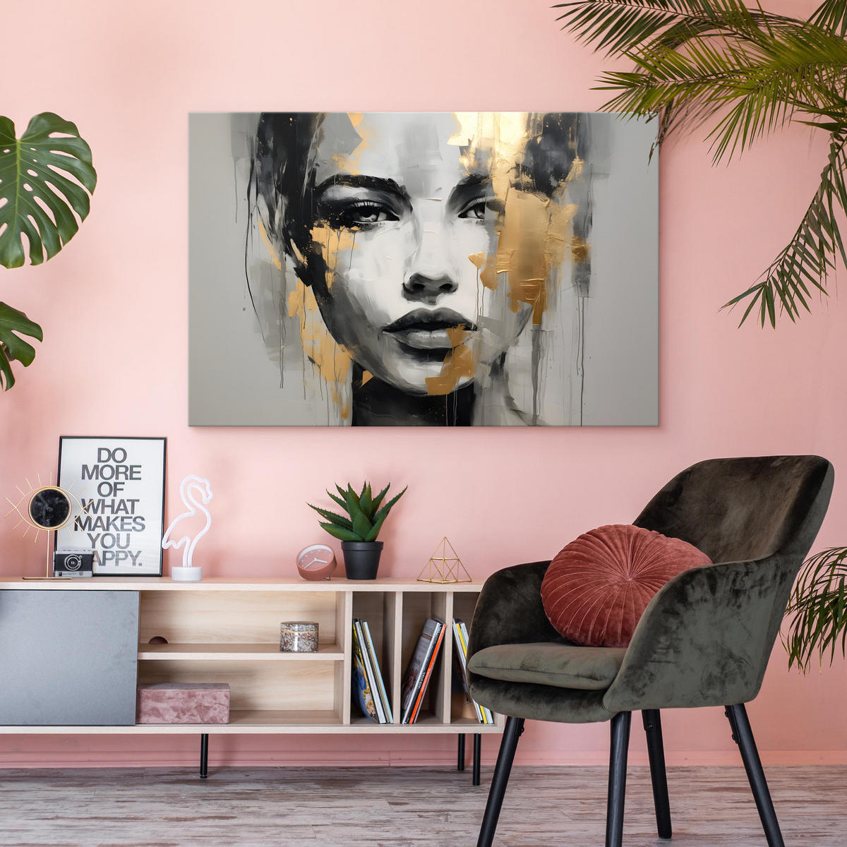 LEINWANDBILD Frau PORTRÄT Abstraktion Glamour 100x70 - Beige/Schwarz, Textil (100/70cm) - Muralo