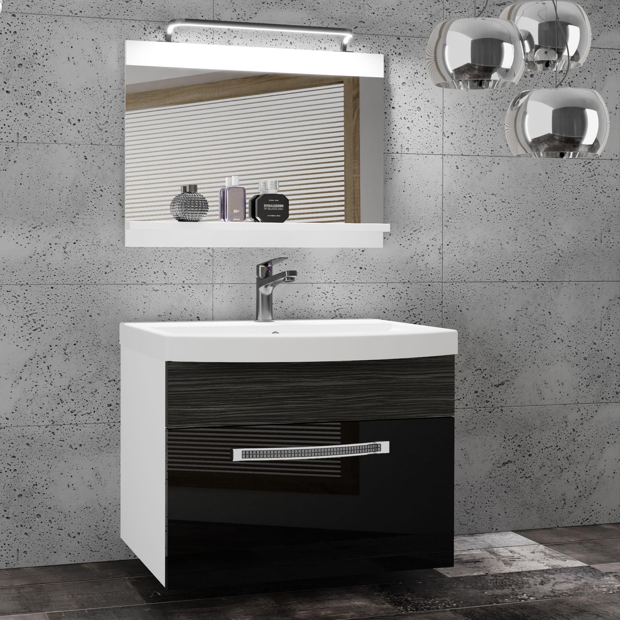 BADMÖBEL Badezimmer Schwarz / Ebenholz Royal, Glänzend und Matt - Schwarz, Holz (60/51/40cm) - B BELINI GROUP
