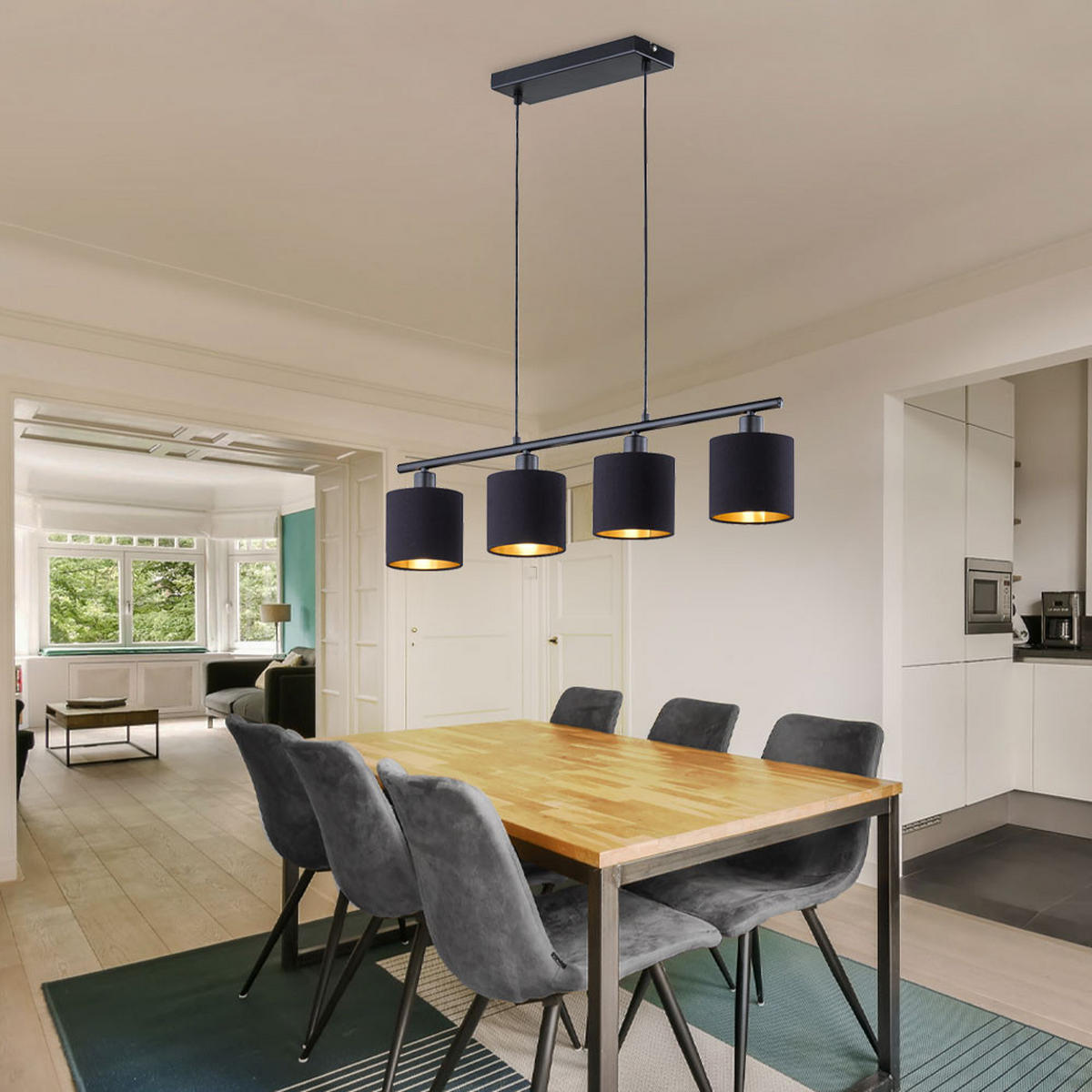 LED HÄNGELEUCHTE Textil Schwarz-Gold - Schwarz, Metall (75/12/150cm)