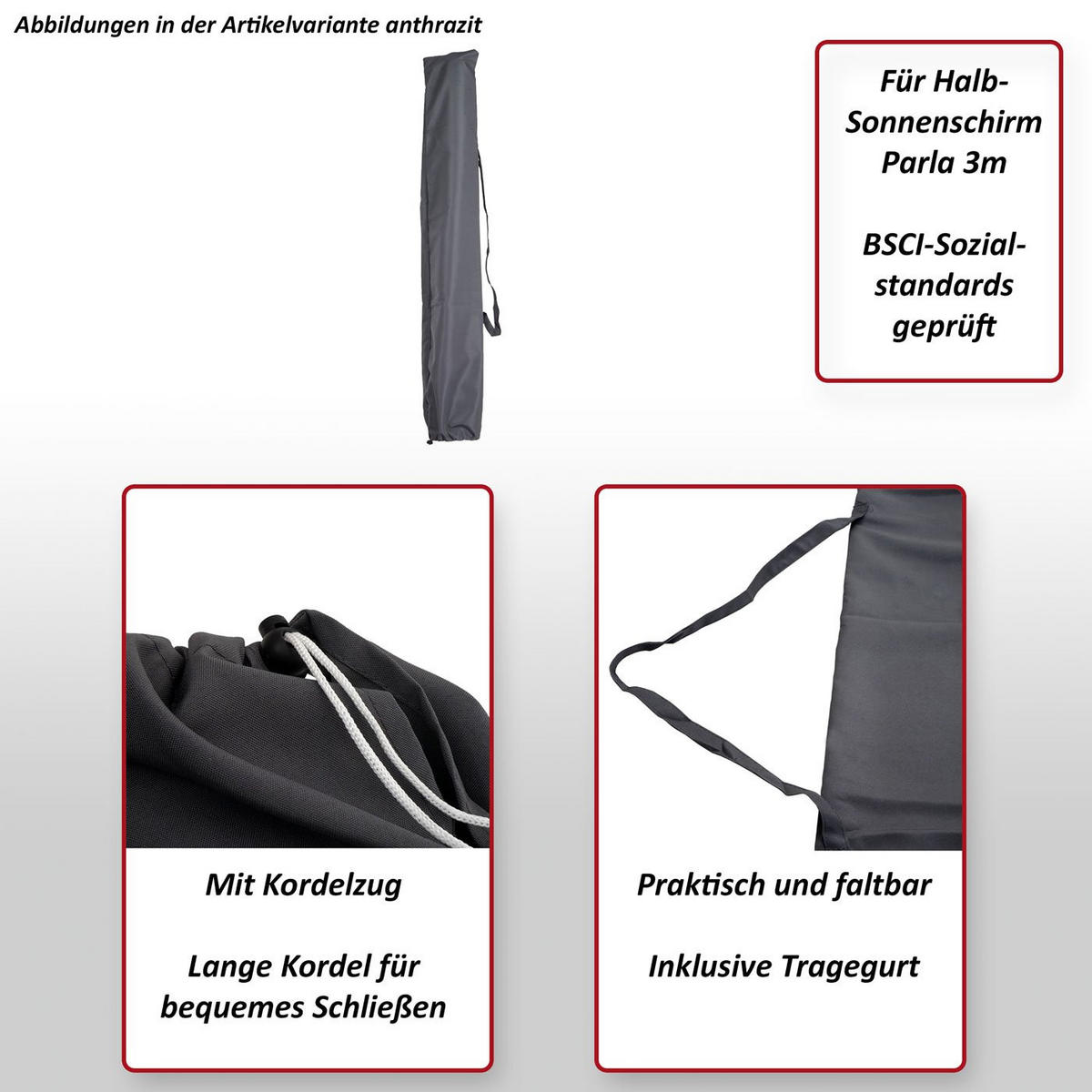 SCHUTZHÜLLE FÜR SONNENSCHIRM Anthrazit - Anthrazit, Textil (32/155/32cm) - MCW