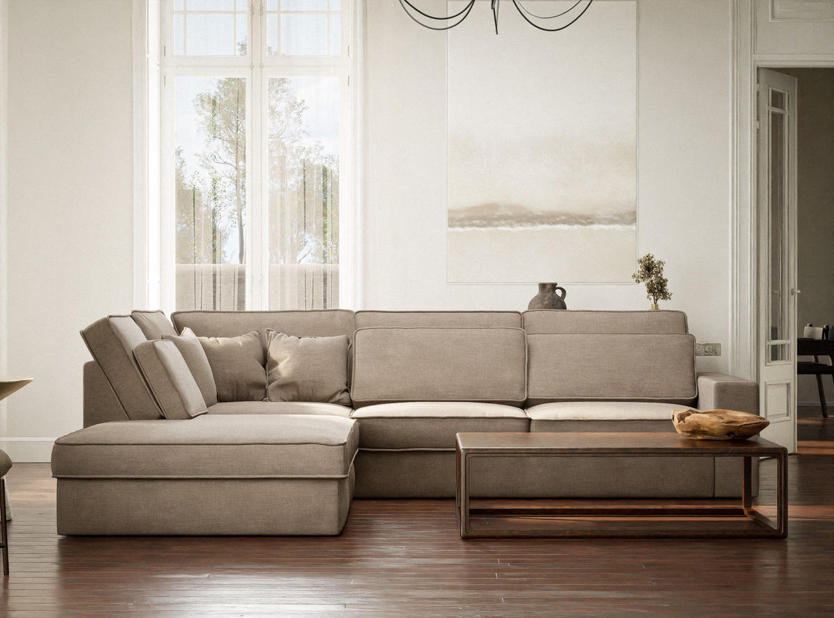 ECKSOFA Kirou Grau braun Chenille-Stoff - Links Seite - Graubraun/Schwarz, Holz/Holzwerkstoff (225/311cm) - Maison de Reve