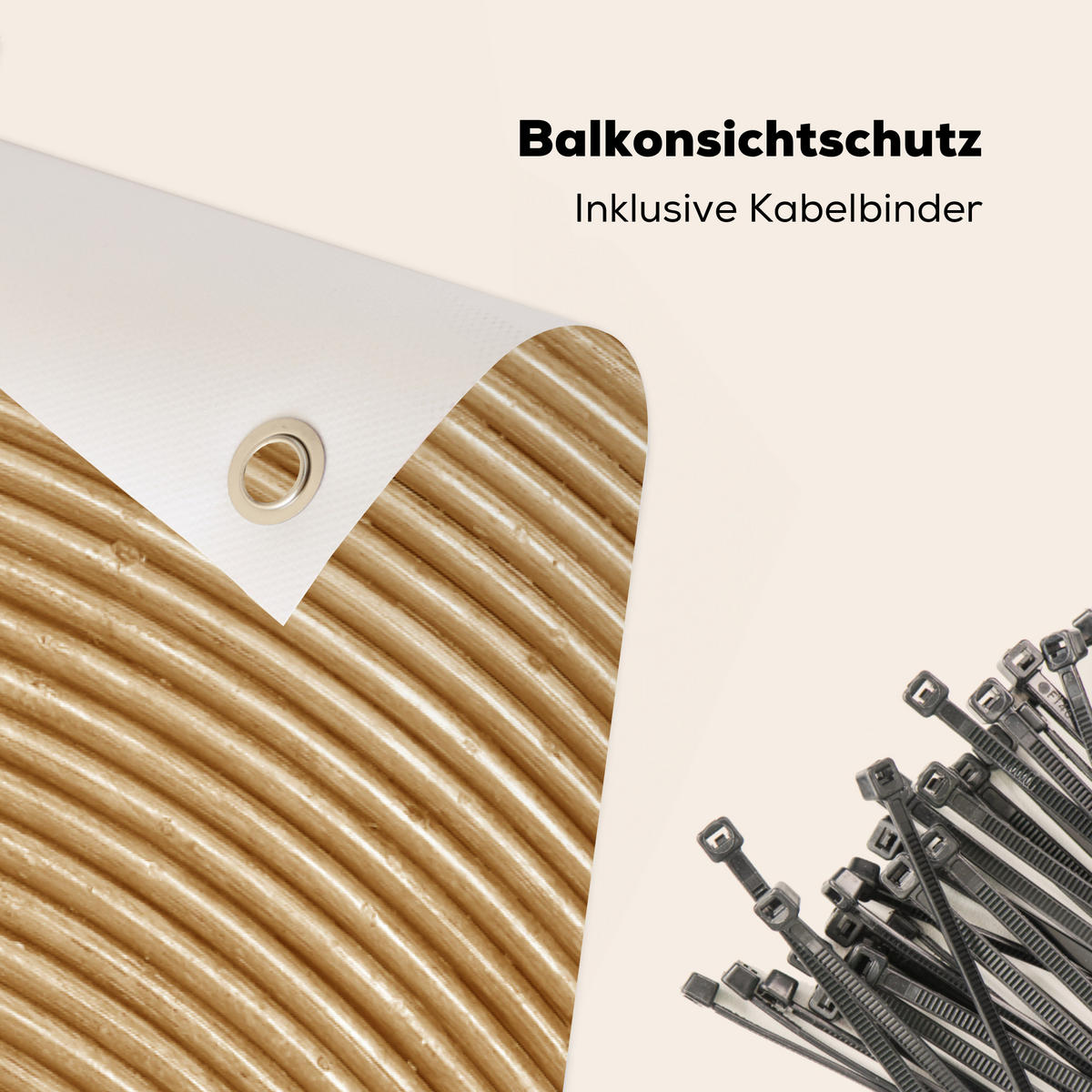 BALKON-SICHTSCHUTZ Struktur - Natur - Kunst - Rattan - Naturfarben, Kunststoff (200/110cm) - MuchoWow