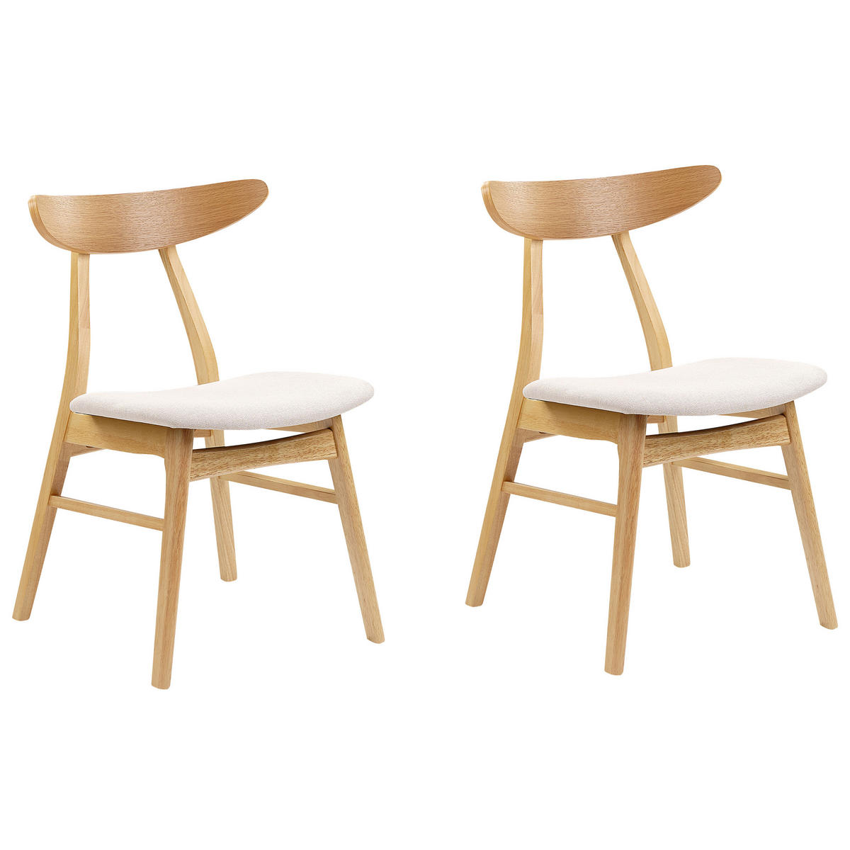 ESSZIMMERSTUHL 2er-Set Gummibaumholz Hellbraun/Hellbeige Lynn - Hellbraun, Holz/Textil (49/78/47cm) - Beliani