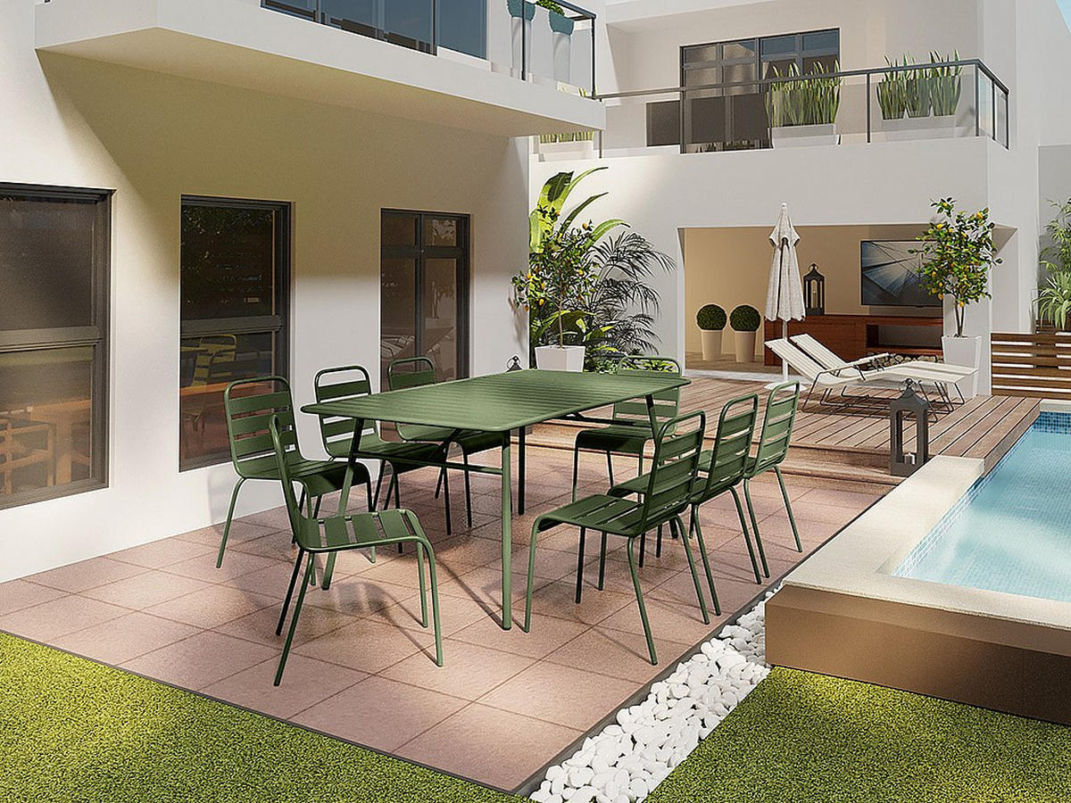 GARTENTISCH L.200 cm - Metall - Kaki - MIRMANDE von MYLIA - Dunkelgrün, Metall (100/200/75cm) - Vente-Unique