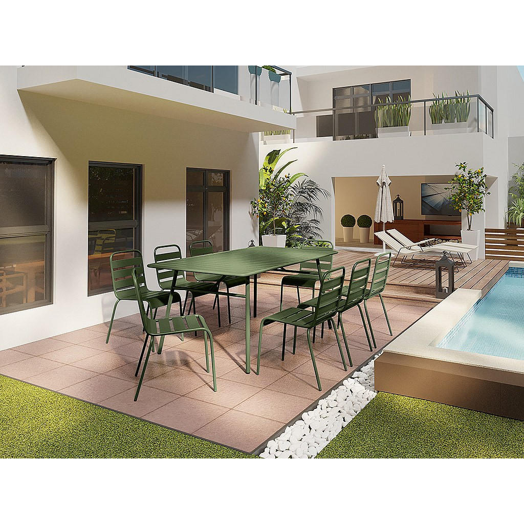 Thumbnail - Vente-Unique Gartentisch, Dunkelgrün, Metall, Uni, 8-Sitzer, Rechteckig, 200x75x100 cm, Gartenmöbel, Gartentische, Garte...