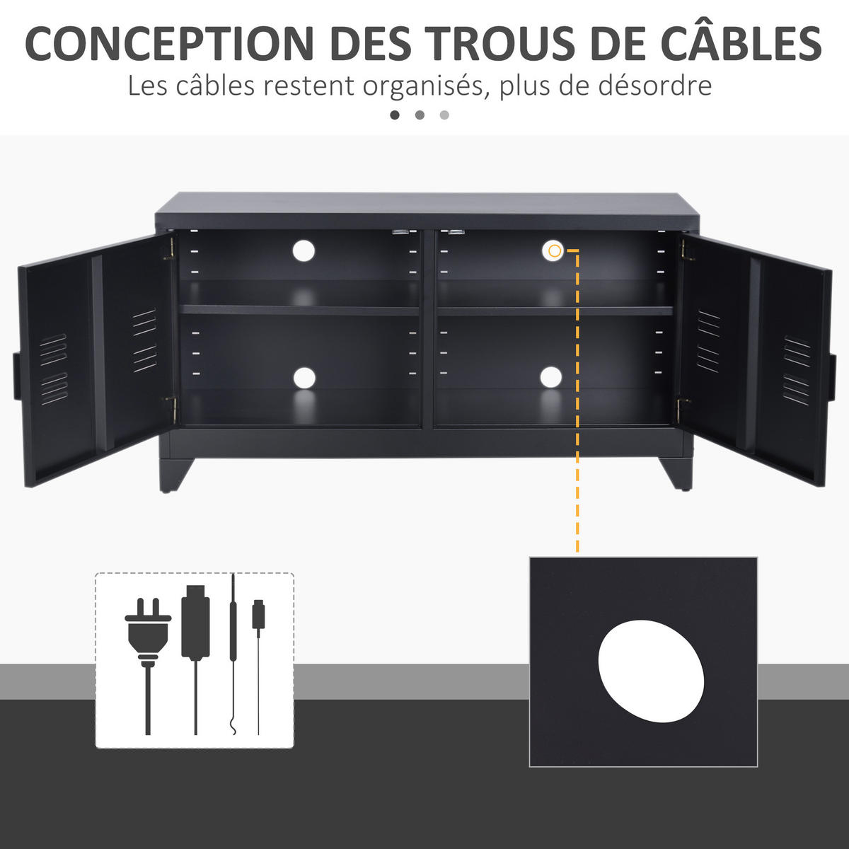 LOWBOARD DE-16098 119/40/63,5 cm Schwarz - Schwarz, Metall (119/63.5/40cm) - ComfortXL