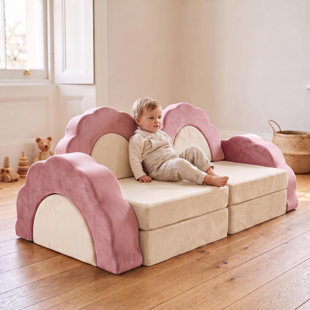 SPIELSOFA Pink Kinder 10-tlg.-Set - Pink, Kunststoff/Textil (150/47/65cm) - Relaxdays