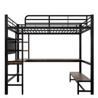 HOCHBETT 90/200 cm Schwarz mit Schreibtisch, mehrstöckiges Regal und LED-Lichtleiste - Schwarz, Metall (90/200cm) - Oxeza