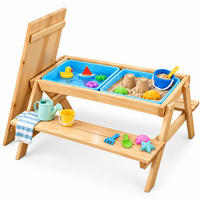 SESTAVA Světle hnědá hrací stolek na písek a vodu 2 vaničky - světle hnědá, dřevo/plast - Relaxdays