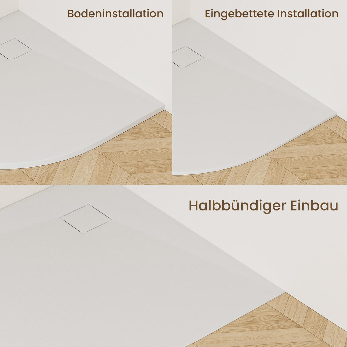 DUSCHWANNE Viertelkreis mit rutschhemmender Oberfläche Weiß 90/90 cm - Weiß, Naturmaterialien (90/2.6/90cm) - EMKE