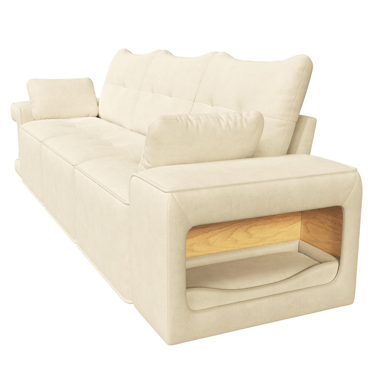 SOFA Beige 3 Sitzer Stauraum breite Armlehnen Kissen - Beige, Textil (78/84/229.5cm) - FLIEKS