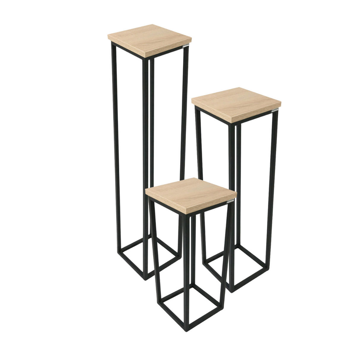 BLUMENSTÄNDER-SET 3-teilig - Sonoma / Schwarz - 50cm | 70cm | 90cm - Schwarz, Metall (21/21/90cm) - holz4home