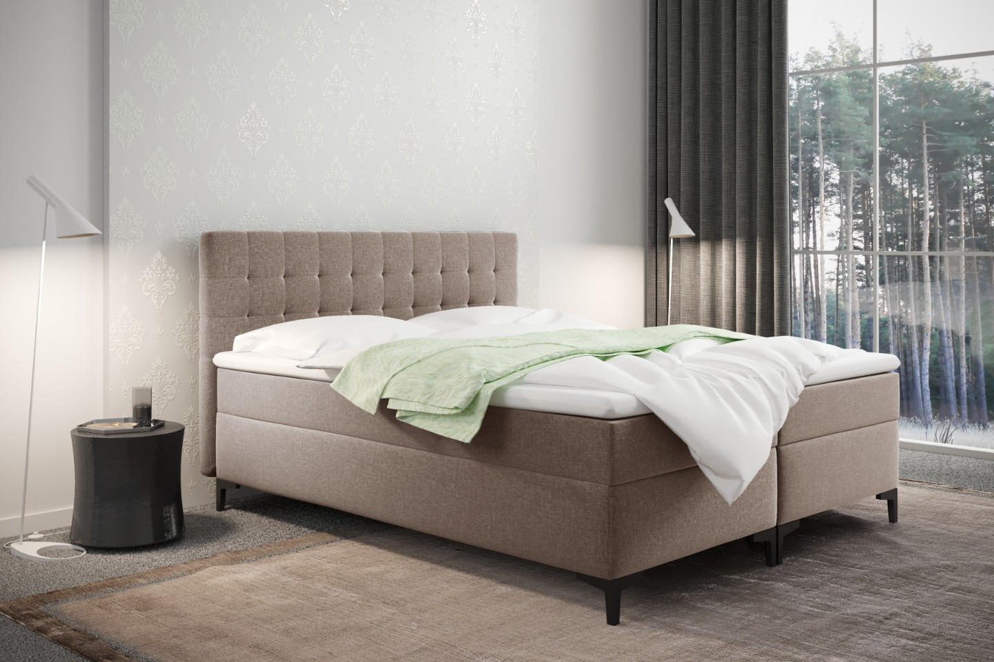 BOXBETT Mit Bettkasten Denver Stoff Muna Dunkelbeige 120x200 cm H3-Bonell - Cappuccino, Holz (120/200cm) - Kaiser Möbel