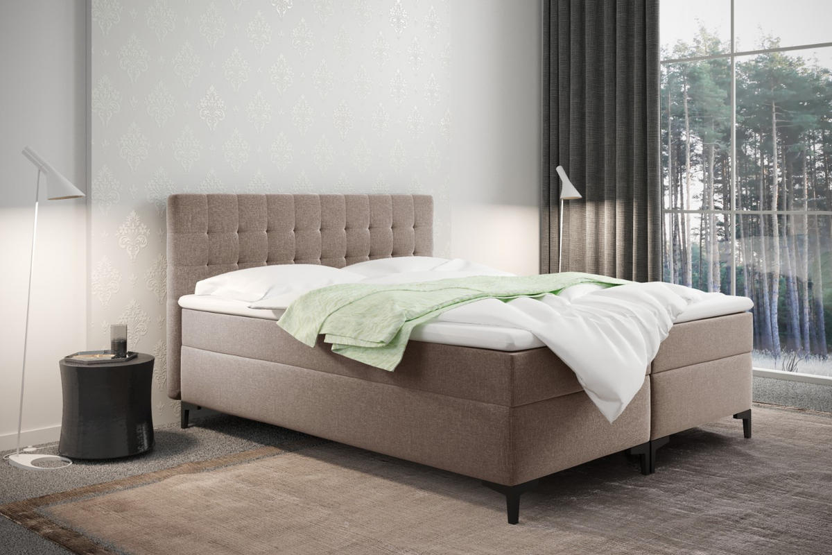 BOXBETT Mit Bettkasten Denver Stoff Muna Dunkelbeige 120x200 cm H3-Bonell - Cappuccino, Holz (120/200cm) - Kaiser Möbel
