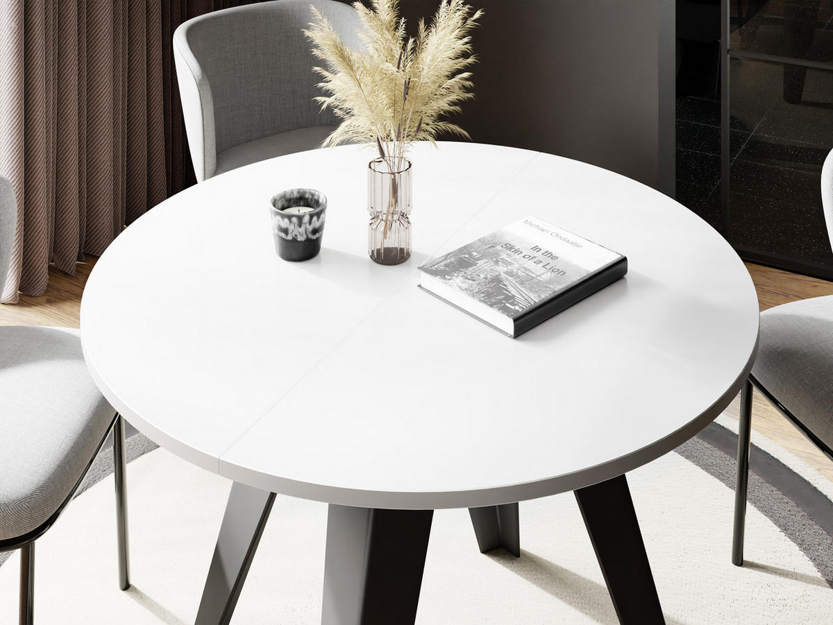 ESSTISCH Glory runder ausziehbarer, Weiß 100-140/100/76 cm - Schwarz/Weiß, Holzwerkstoff/Metall (100/100/76cm) - WFL GROUP
