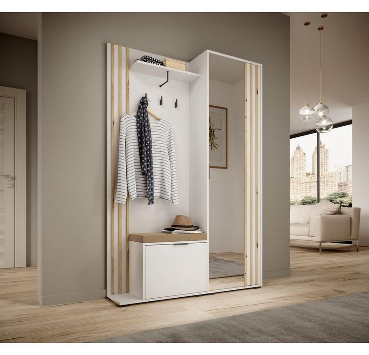 GARDEROBENPANEEL – 192 cm – Nelly – Weiß - Weiß, Holzwerkstoff (131/192/40cm) - hi-markt
