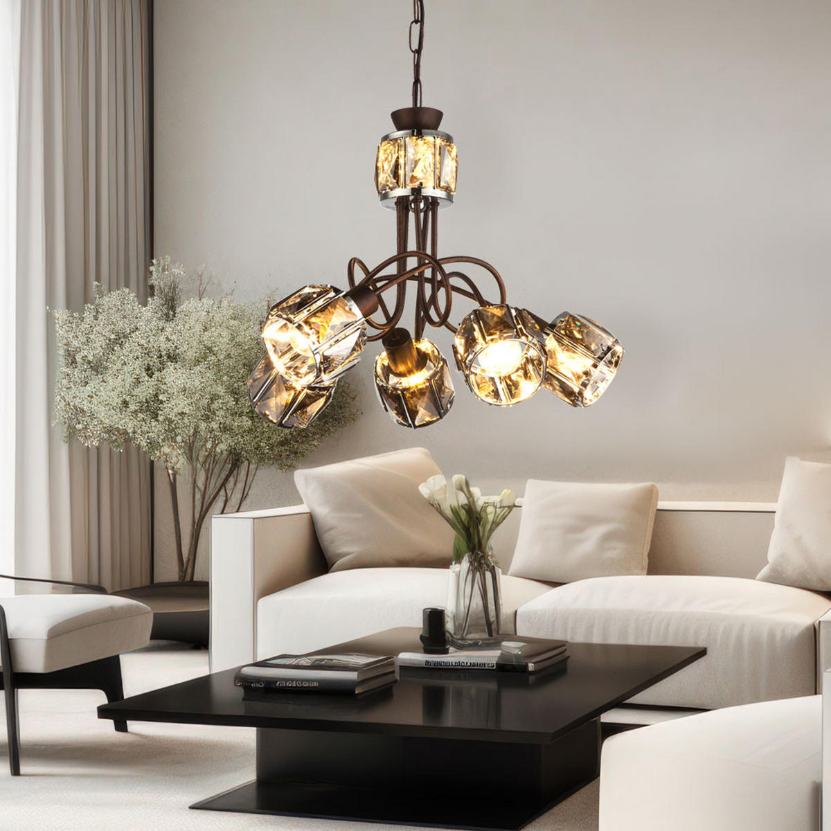 HÄNGELEUCHTE Indiana Bronze - Bronzefarben, Glas (40/40/130cm) - Globo Lighting