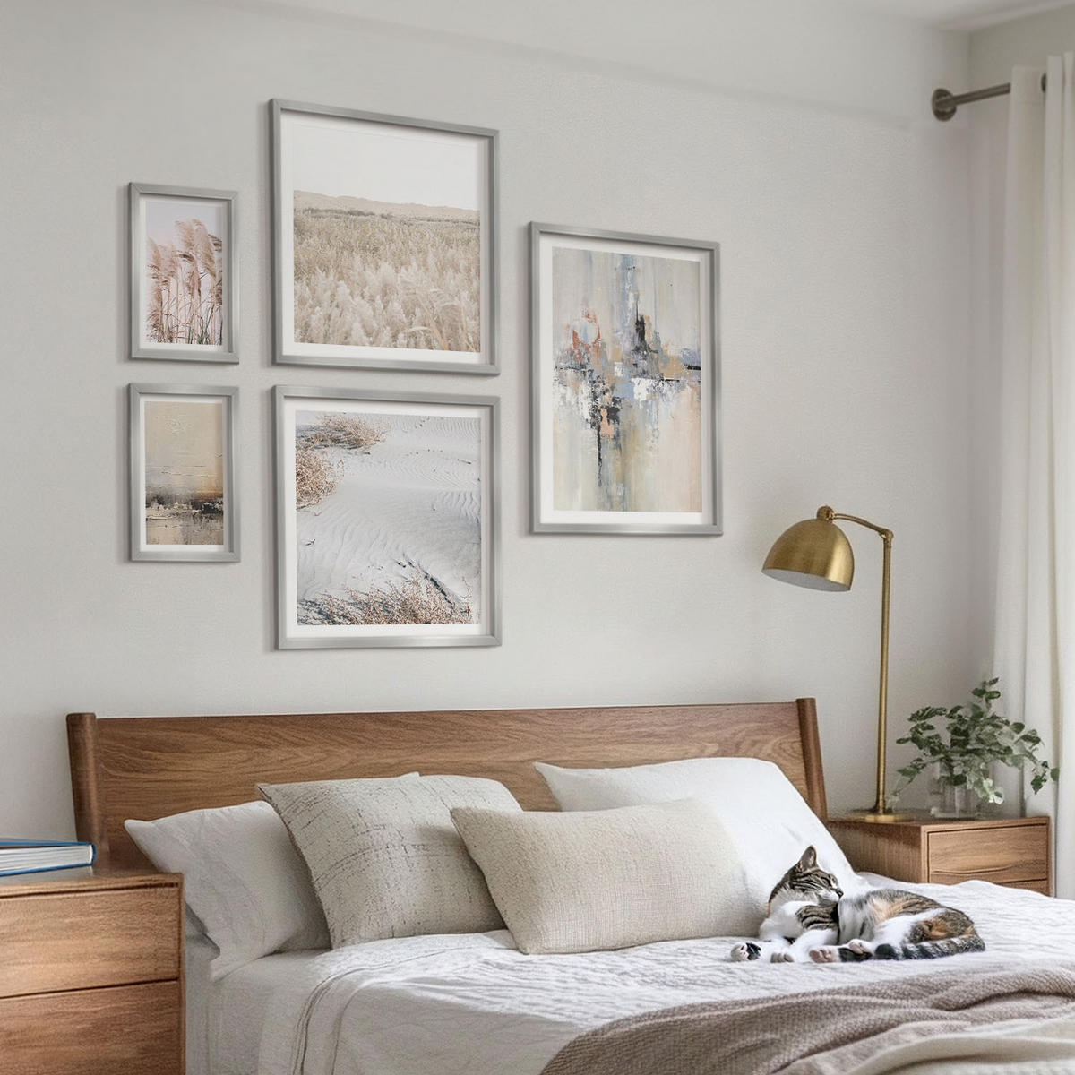 BILDER SET 5er Set - 50x50 cm & 20x30 cm & 40x60 cm Silberner Rahmen - Abstrakte Vegetationsmuster - Silberfarben, Kunststoff (40/60cm) - TULUP