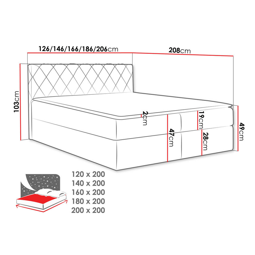Thumbnail - Mirjan24 Boxbett, Blau, Holz, H3, 140x200 cm, Schlafzimmer, Betten, Boxspringbetten