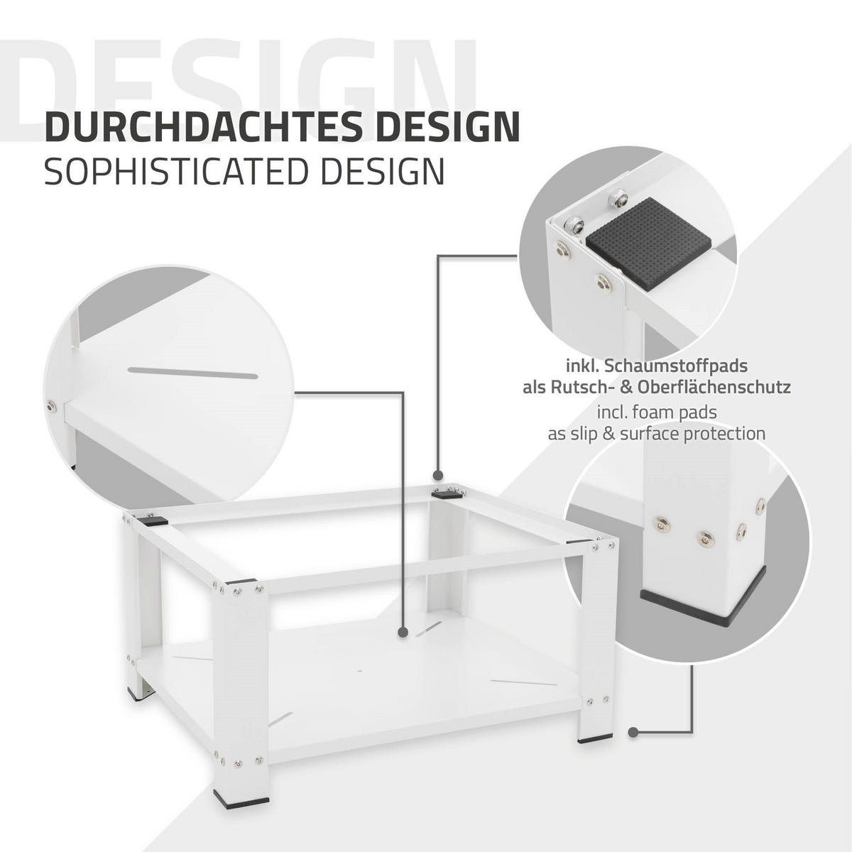WASCHMASCHINEN UNTERGESTELL mit Ablage 63x54 cm Weiß aus Stahl - Weiß, Metall (63/32/54cm) - ML-DESIGN