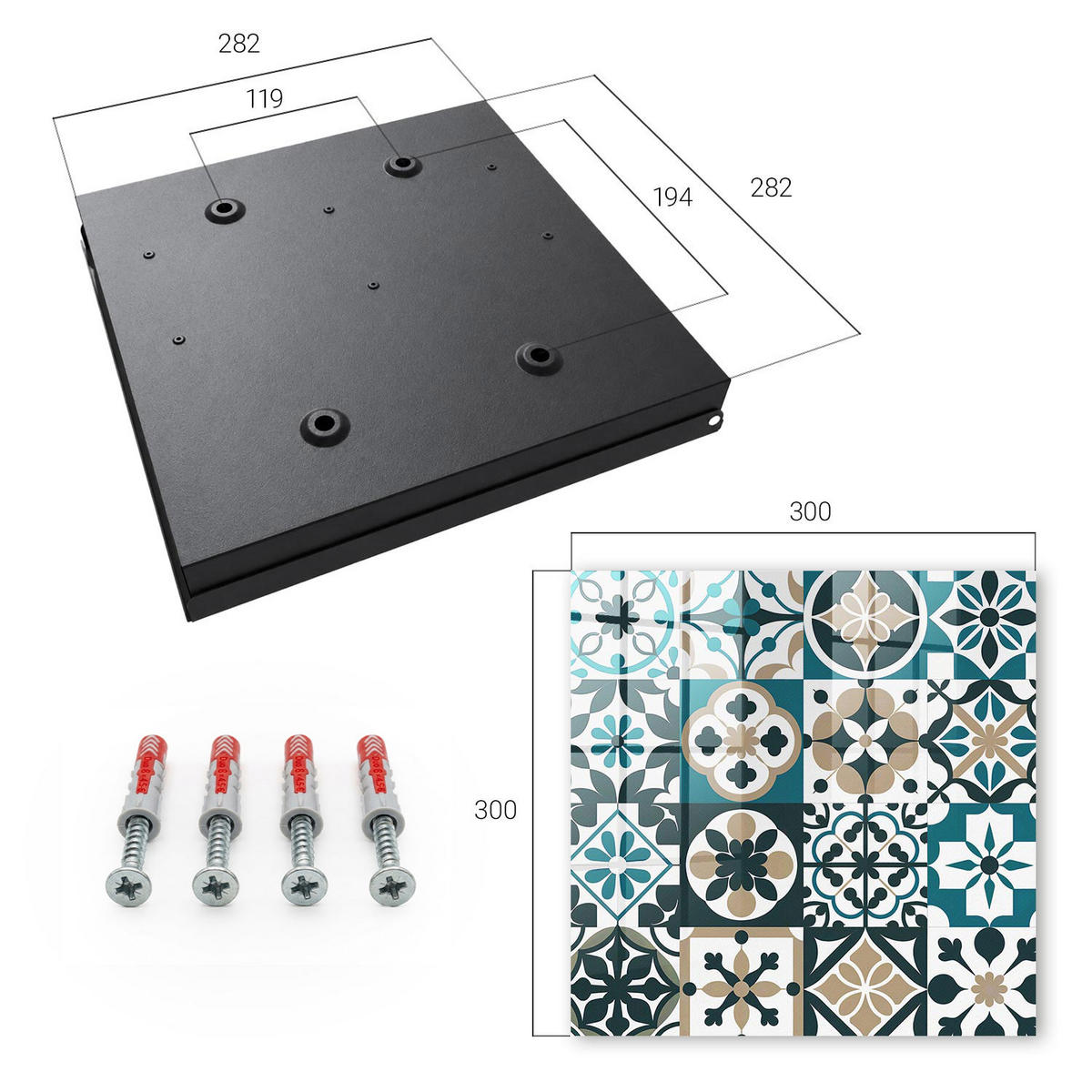 SCHLÜSSELBOX Schwarz 30x30 cm- Türöffnung nach rechts - Marokkanische Fliesen - Türkis, Metall (30/30/5cm) - TULUP