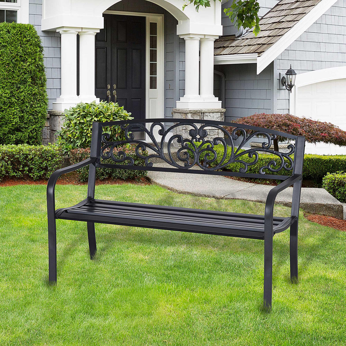 GARTENBANK DE-17801 2-Sitzer mit eleganten Rundungen Schwarz - Schwarz, Metall (127/87/60cm) - ComfortXL
