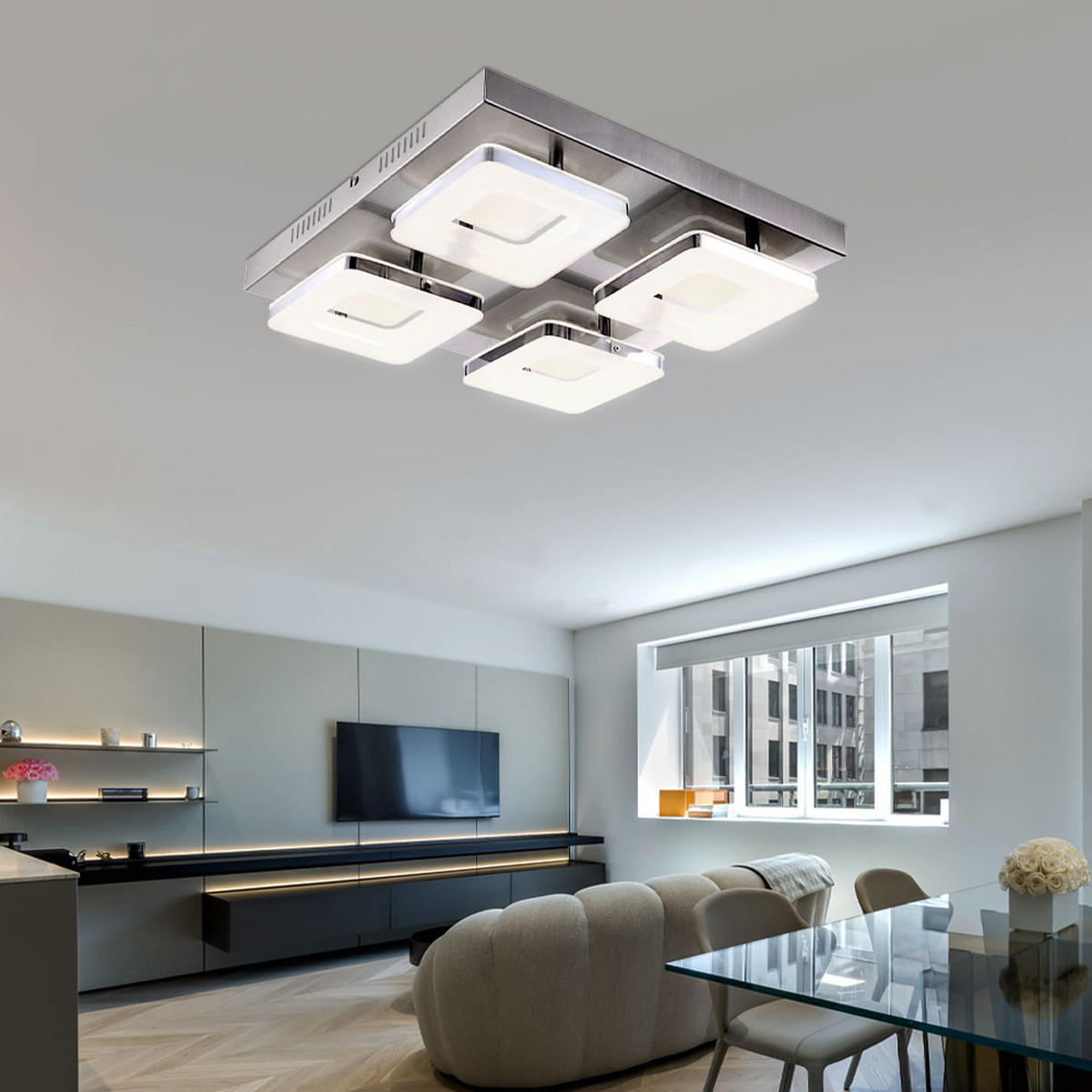 LED DECKENLEUCHTE Stahl Silber Chrom - Silberfarben, Metall (39/39/7.5cm) - Globo Lighting