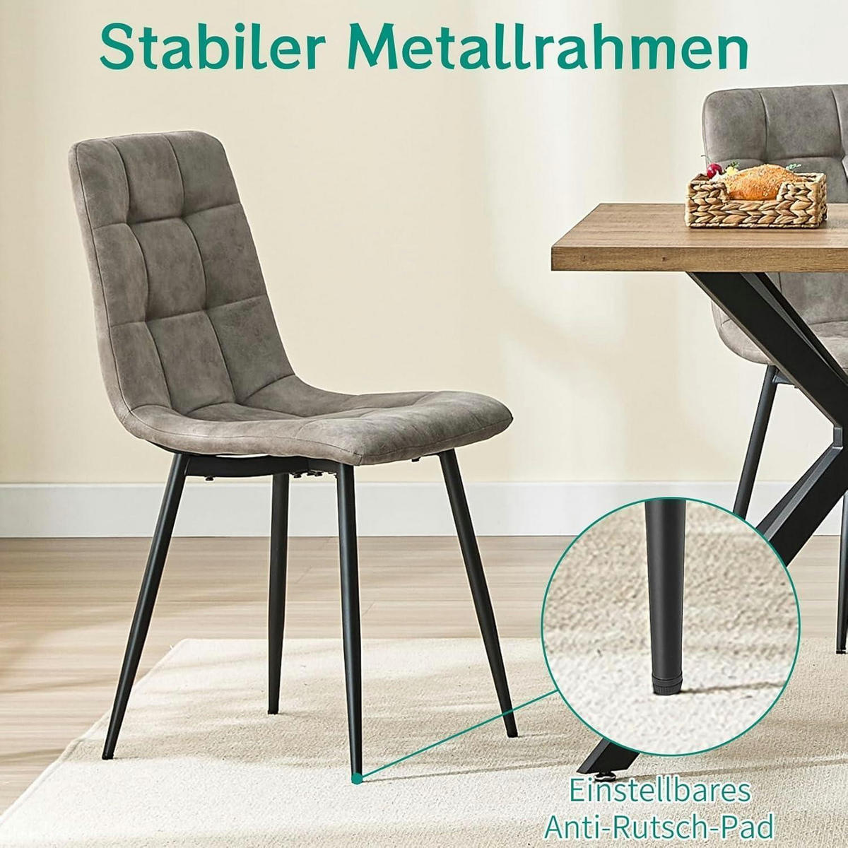 ESSZIMMERSTUHL 2er Set Mikrofaser-Kunstleder Braun Hohe Rückenlehne Schwarze Metallbeine - Braun, Kunststoff (41.5/88/43cm)