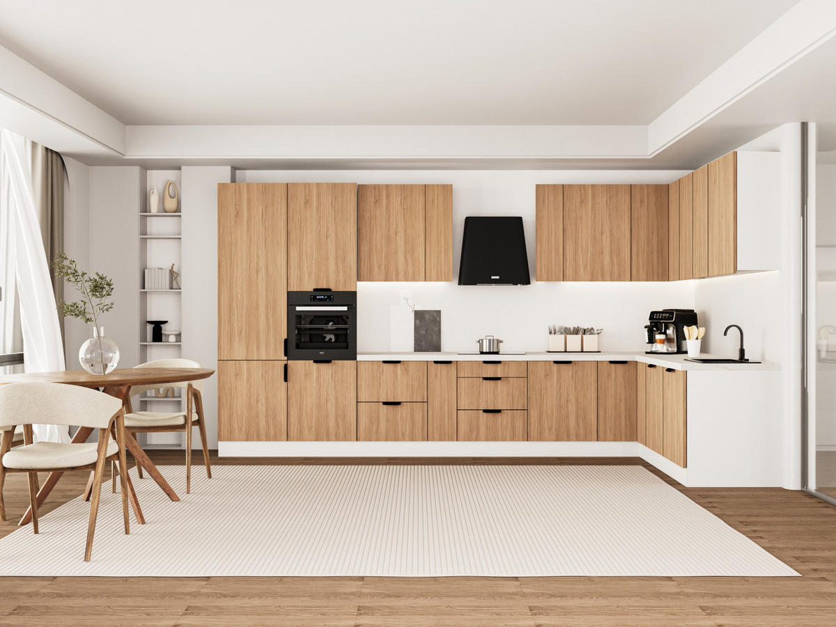 WINKELKÜCHE 405cm x 205 cm - Sorento KS5-M405 - in Sonoma Eiche / Weiß - Schwarz/Weiß, Holz (610/247/58cm)