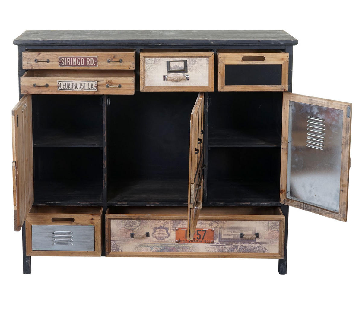 APOTHEKER-SCHRANK TANNE Schwarz, Multicolor - Multicolor/Schwarz, Holz (110/100/32cm) - MCW