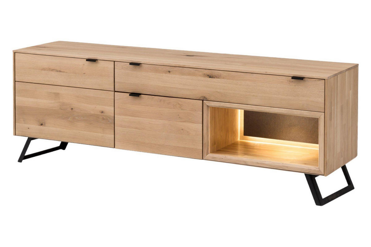 LOWBOARD Massivholz Idalia 183x65x45 TV-Unterteil Wildeiche Bianco geölt/Granit - Naturfarben, Holz (183/65/45cm) - 58aufmkessel