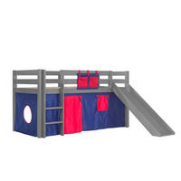 HOCHBETT mit Rutsche Karolina Massivholz Grau Textilset Domino - Dunkelblau/Grau, Holz (90/200cm) - 58aufmkessel