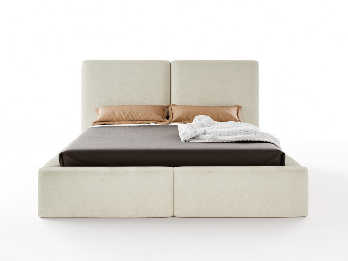 POLSTERBETT LIVIA 200x200 cm mit Bettkasten, Stauraum und Metall-Lattenrost – Bouclé Stoff Creme - Creme/Schwarz, Textil/Metall (200/200cm) - Luxkor24