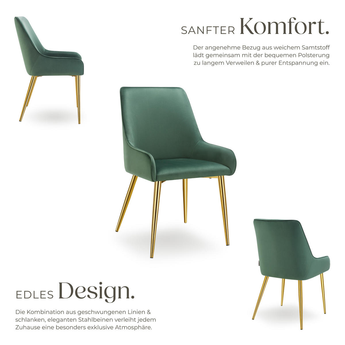 POLSTERSTUHL 4er Set Avane 52 x 61 x 89 cm grün - Grün, Textil (52/89/61cm) - tectake