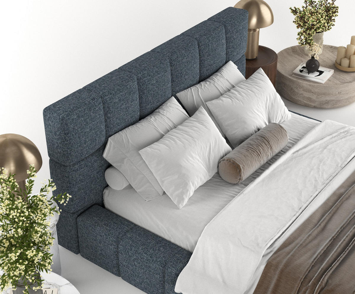 POLSTERBETT Paros mit Stauraum 200/200 cm Marineblau im Modesto Stoff - Schwarz/Naturfarben, Holz/Holzwerkstoff (200/200cm) - AltaBeds