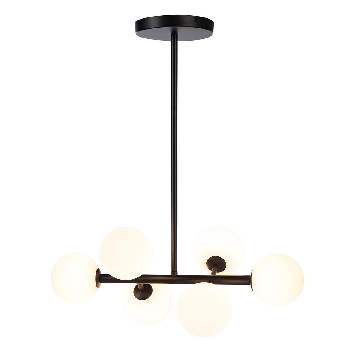 DECKENLEUCHTE - Metall / Glas - 6-flammig - Schwarz, Glas/Metall (33/60/70cm) - home24
