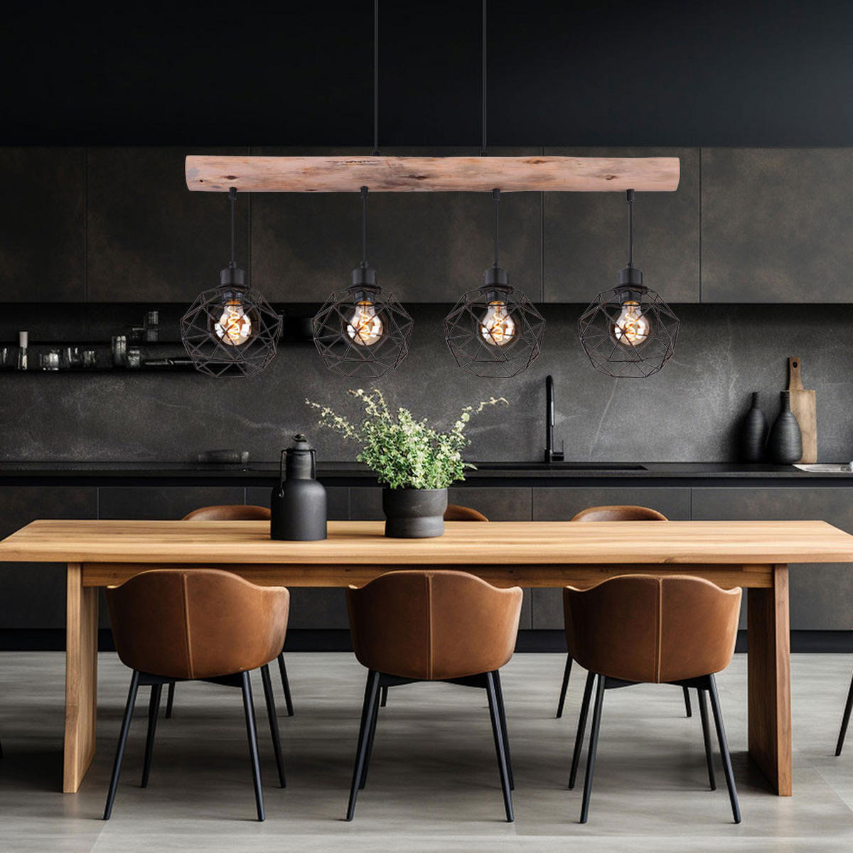HÄNGELEUCHTE Holz Braun Metall - Braun, Holz (85/18/120cm) - Globo Lighting